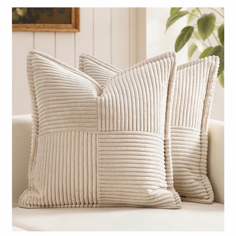 Cream Ribbed Throw Pillows Covers, Pack of 2, 20 x 20